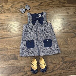 Janie and Jack Navy Tweed Dress with Bow and Pockets